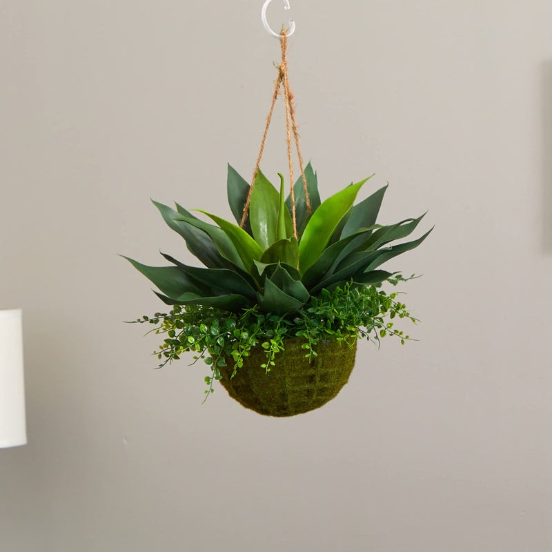 Nearly Natural Agave and Maiden Hair Artificial Plant in Hanging Basket (Indoor/Outdoor) - Image 2